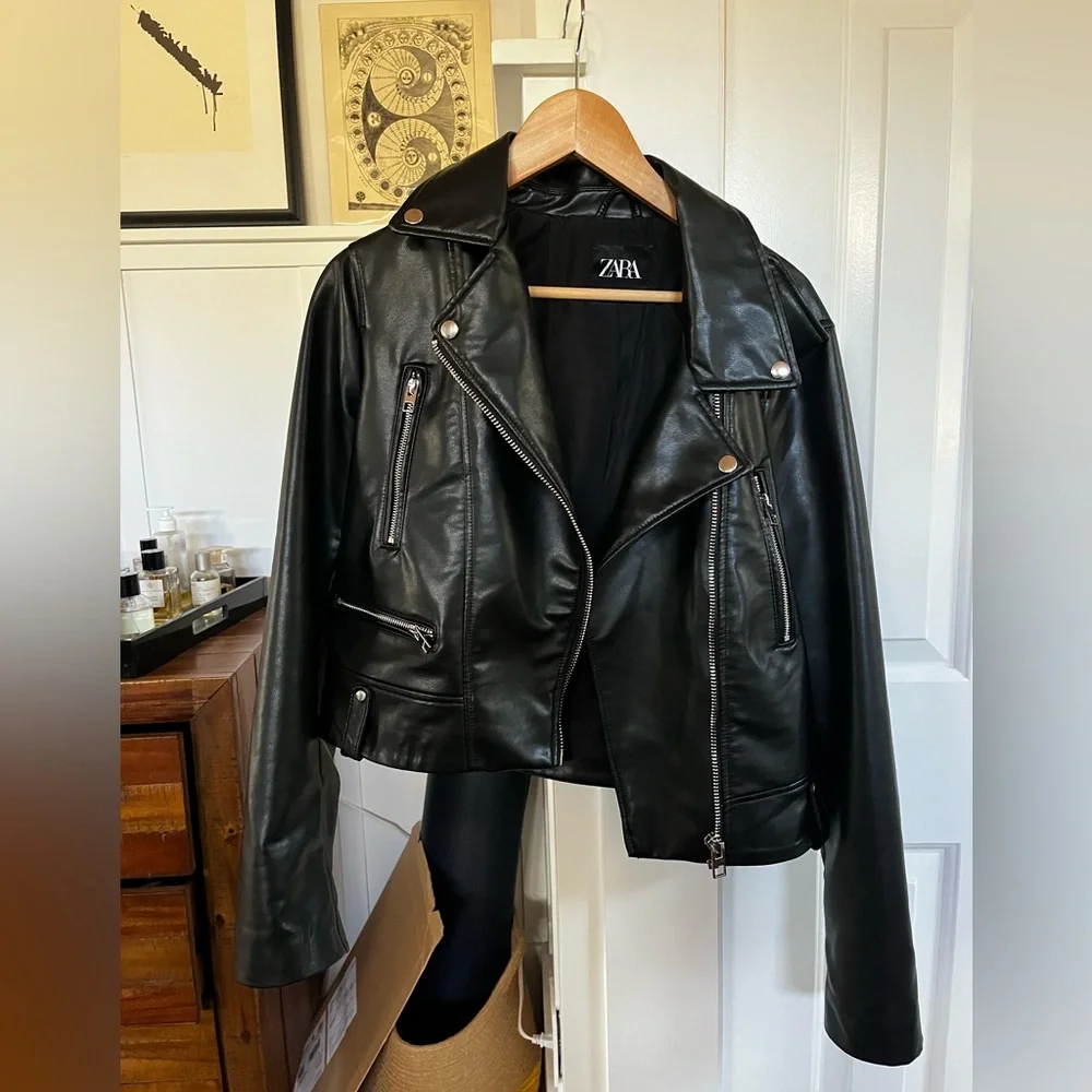 Zara Moto Jacket NWT Faux Leather - Picture 2 of 9